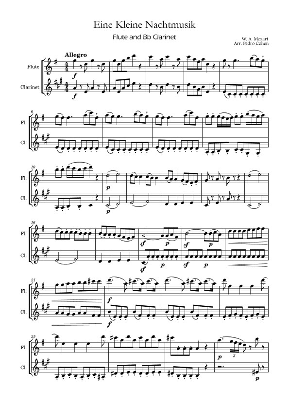 Eine Kleine Nachtmusik - flute and Bb clarinet version (arr. Pedro Cohen)