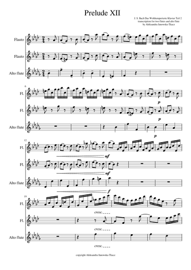 Prelude XII, Das Wohltemperierte klavier vol. 2, arrangement for 2 flutes and alto flute (arr. Aleksandra Janowska-Tkacz)