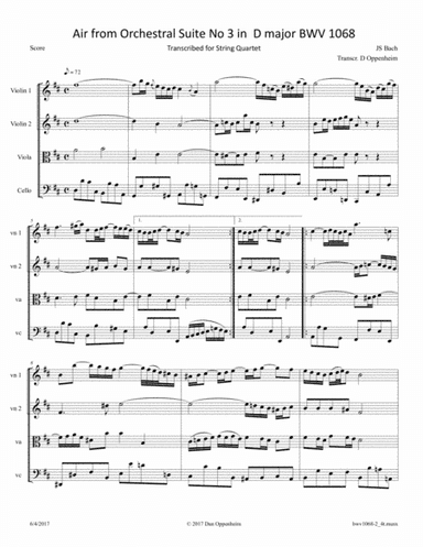 Bach: Air from Orchestral Suite No. 3 BWV 1068 Mvt 2 Arr. for String Quartet (arr. D Oppenheim)