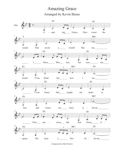 Amazing Grace - Alto Voice (arr. Kevin Busse)