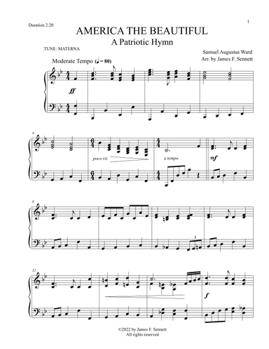 America the Beautiful: A Patriotic Hymn (arr. James F. Sennett)