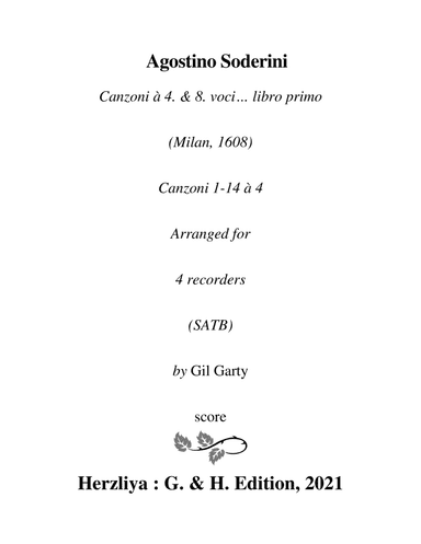 Canzoni a4 no.1-14 (Milan, 1608) (arrangements for 4 recorders) (arr. Gil Garty)