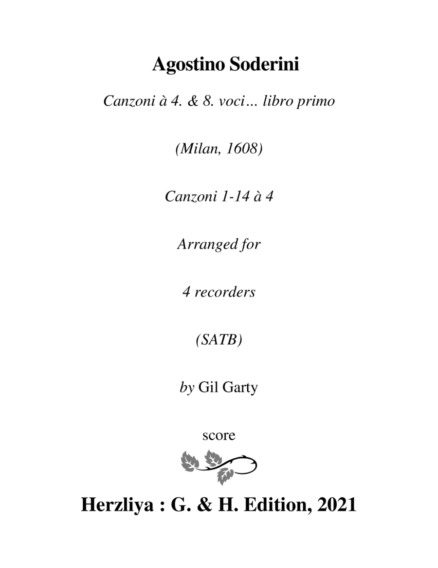Canzoni a4 no.1-14 (Milan, 1608) (arrangements for 4 recorders) (arr. Gil Garty)