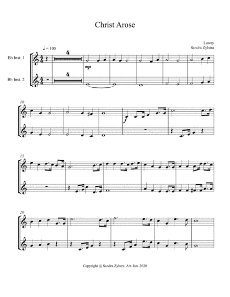 Christ Arose (treble Bb instrument duet, parts only) (arr. Sandra Zylstra)