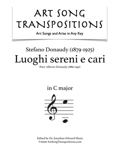 DONAUDY: Luoghi sereni e cari (transposed to C major) (arr. ArtSongTranspositions.com)
