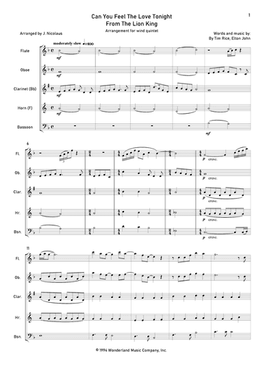 Can You Feel The Love Tonight (arr. John Nicolaus)