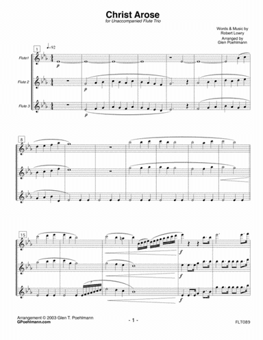 CHRIST AROSE - FLUTE TRIO (unaccompanied) (arr. Glen Poehlmann)