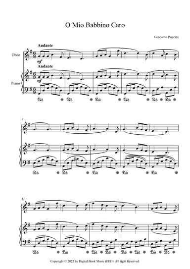 O Mio Babbino Caro - Giacomo Puccini (Oboe + Piano) (arr. Digital Book Music)