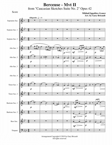 Berceuse (Mvt II) from "Caucasian Sketches, Suite 2" Opus 42 (arr. Gary Bricault)