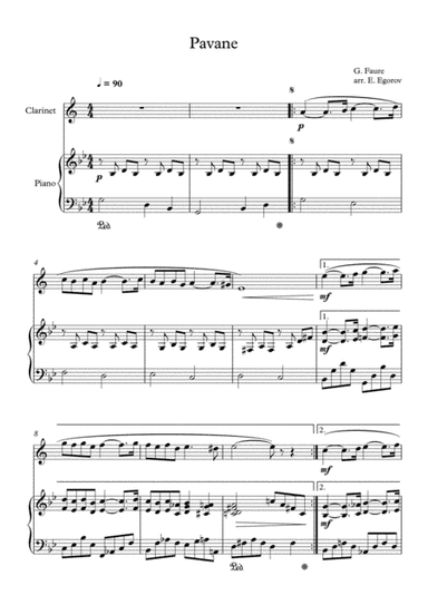 Pavane, Gabriel Faure, For Clarinet & Piano (arr. Eugene Egorov)
