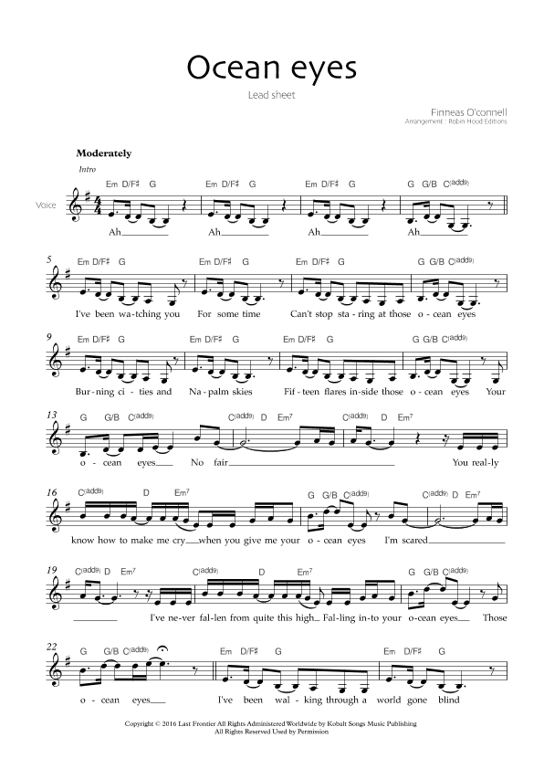 Ocean Eyes (arr. Robin Hood Editions)