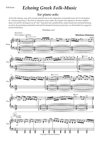 ECHOING GREEK FOLK MUSIC, for piano solo
