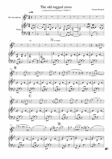 The old rugged cross (piano & alto sax) (arr. David Kocijan)