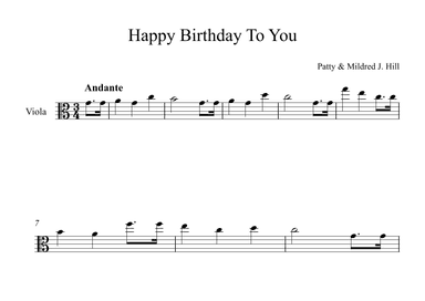 Happy Birthday To You - Patty & Mildred J. Hill (Viola) (arr. Digital Book Music)