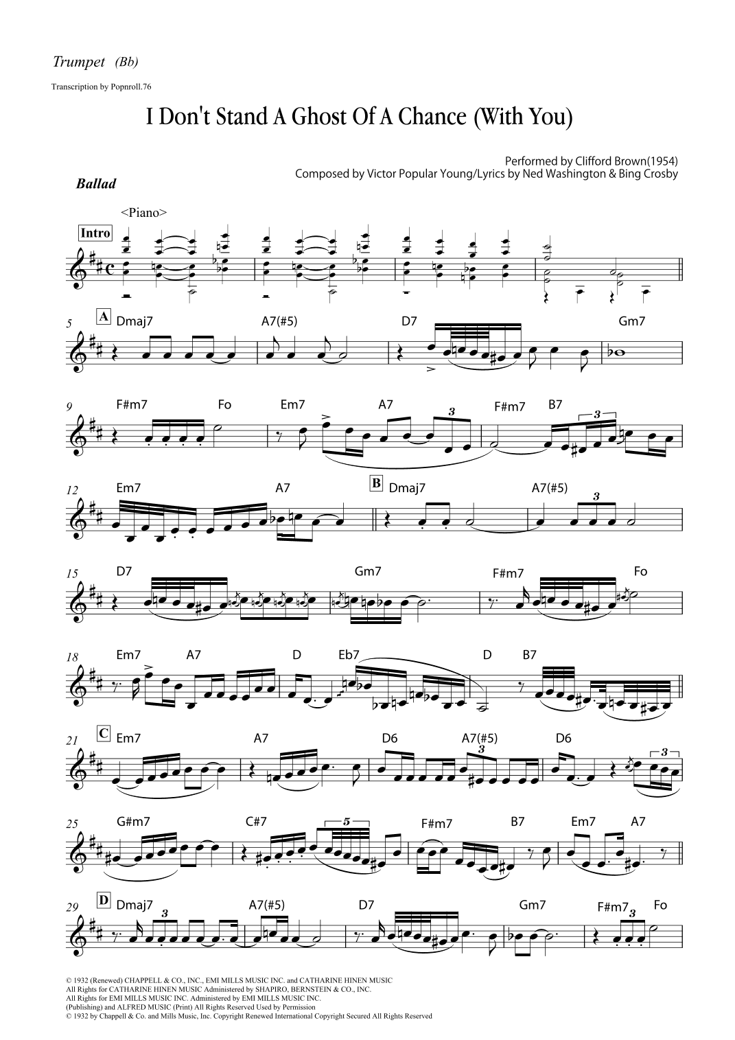 I Don't Stand A Ghost Of A Chance With You (arr. Popnroll.76)