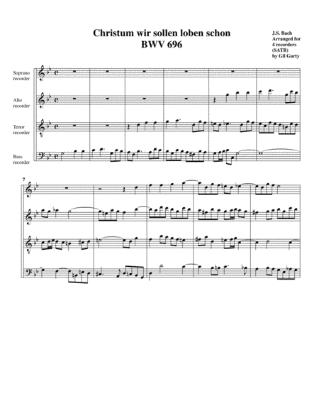 Christum wir sollen loben schon, BWV 696 (arrangement for 4 recorders) (arr. Gil Garty)