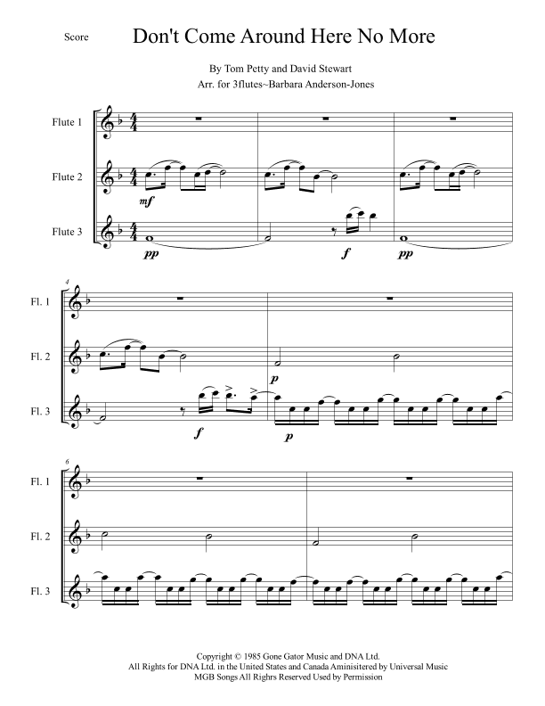 Don't Come Around Here No More - Score Only (arr. Barbara Anderson-Jones)