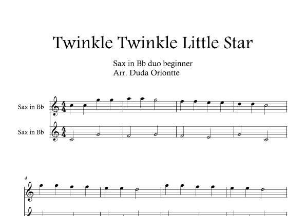 Twinkle Twinkle Little Star DUET (For BEGINNER and kids) (Soprano SAX duo) (arr. Duda Oriontte)