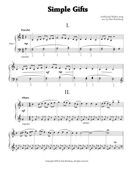 Simple Gifts (5 short versions) (arr. Dan Karlsberg)