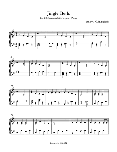 Jingle Bells for Intermediate Beginner Piano (arr. S.C. Hager)