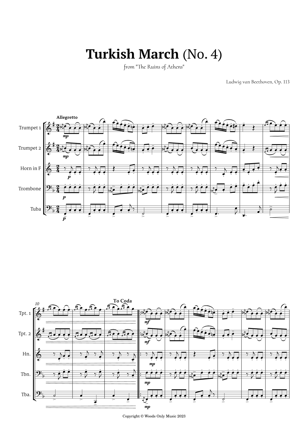Turkish March by Beethoven for Brass Quintet (arr. Ander)
