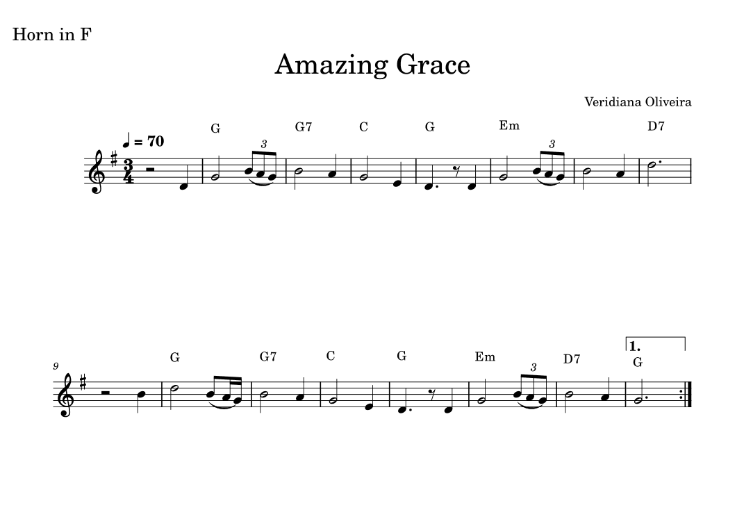 Amazing Grace, for Horn and Piano, in G major (arr. Veridiana Oliveira)