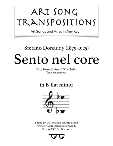 DONAUDY: Sento nel core (transposed to B-flat minor) (arr. ArtSongTranspositions.com)