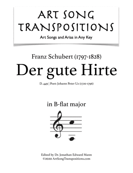 SCHUBERT: Der gute Hirte, D. 449 (transposed to B-flat major) (arr. ArtSongTranspositions.com)
