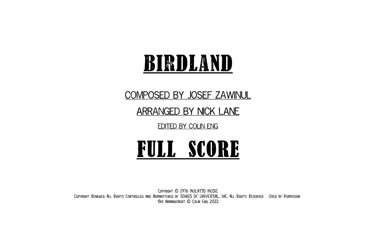 Birdland (arr. Colin Eng)