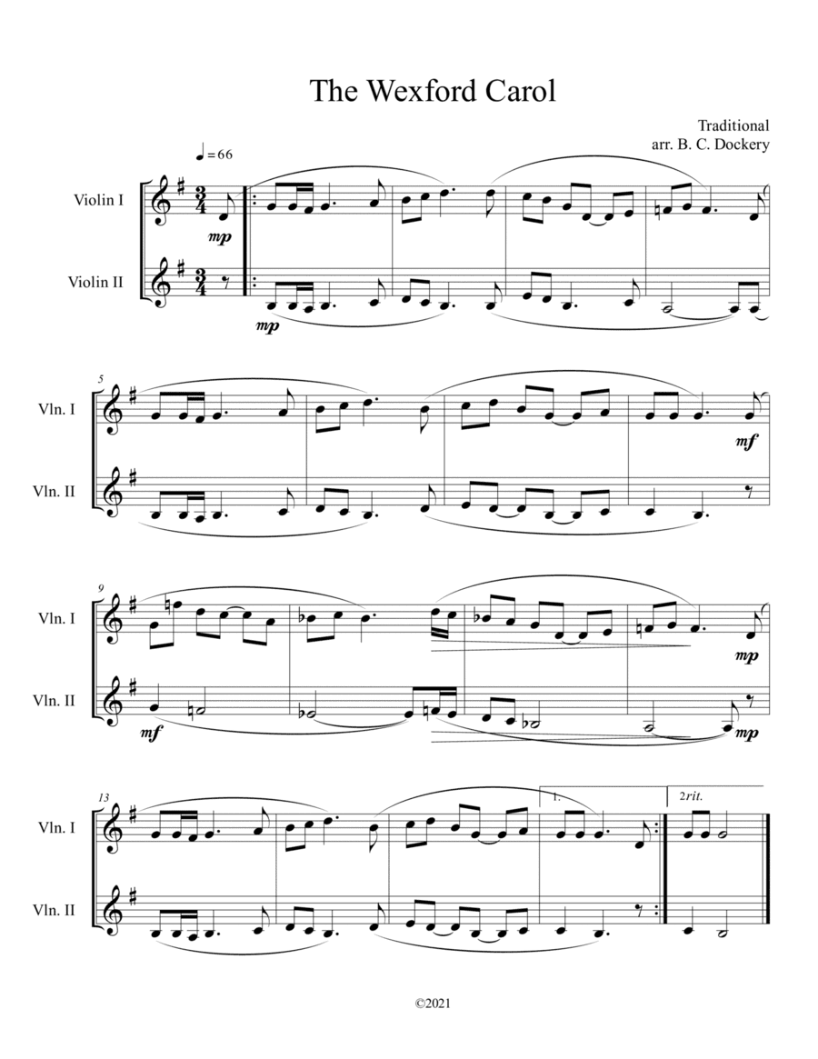 The Wexford Carol (Violin Duet) (arr. B. C. Dockery)
