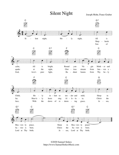 Silent Night - lead sheet in C major (arr. Samuel Stokes)