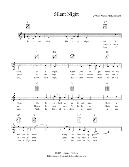 Silent Night - lead sheet in C major (arr. Samuel Stokes)