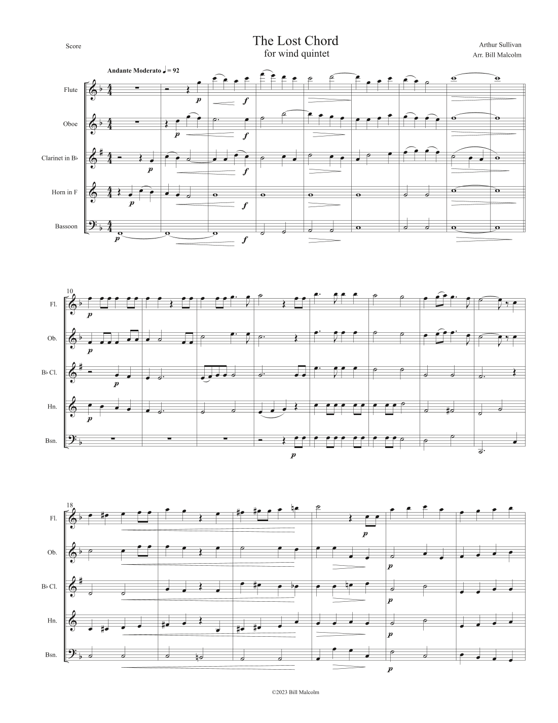 The Lost Chord for wind quintet (arr. Bill Malcolm)