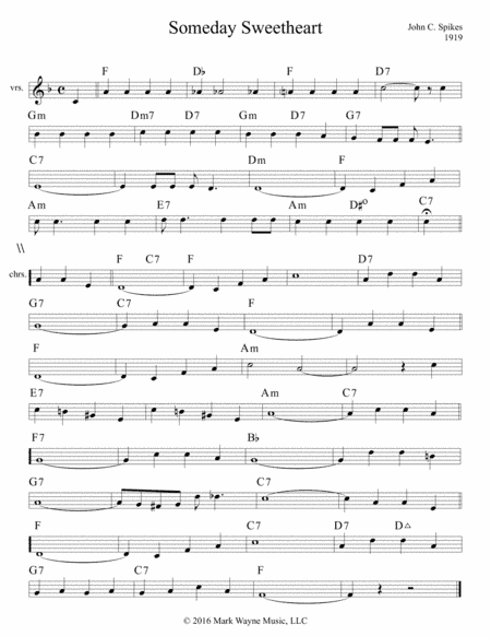 Someday Sweetheart (arr. Mark Huxhold)
