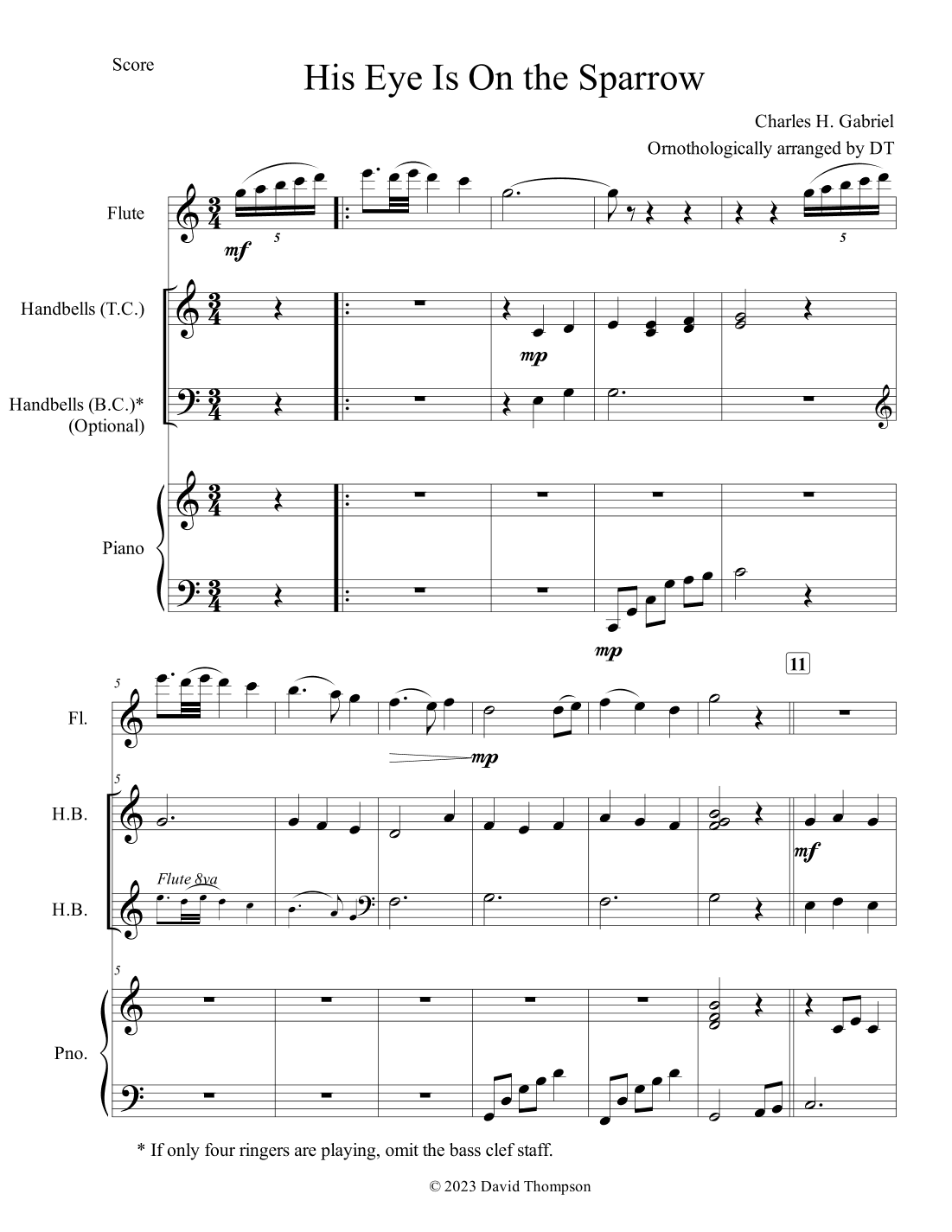 His Eye Is On the Sparrow (arr. David M Thompson)