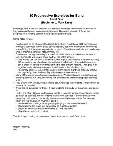 30 Progressive Studies for Full Band or Individual Study (beginner to very easy)