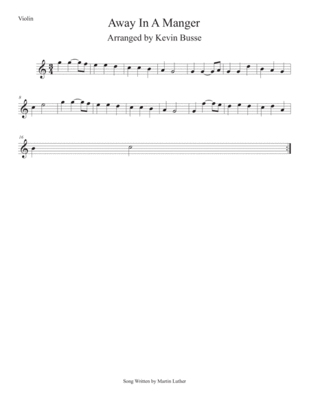 Away In A Manger (Easy key of C) Violin (arr. Kevin Busse)