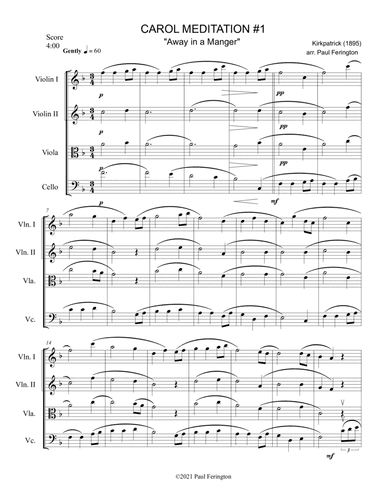 "Away in a Manger" from 12 CAROL MEDITATIONS for String Quartet (arr. Paul Ferington)
