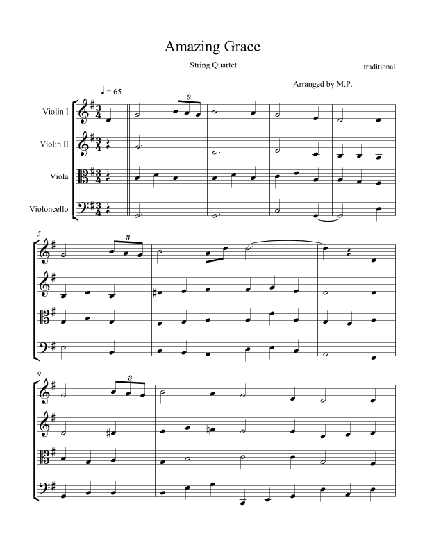 Amazing Grace For String Quartet (arr. Milorad Petrovic)