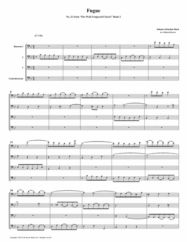 Fugue 21 from Well-Tempered Clavier, Book 2 (Bassoon Quartet) (arr. Richard Byrnes)