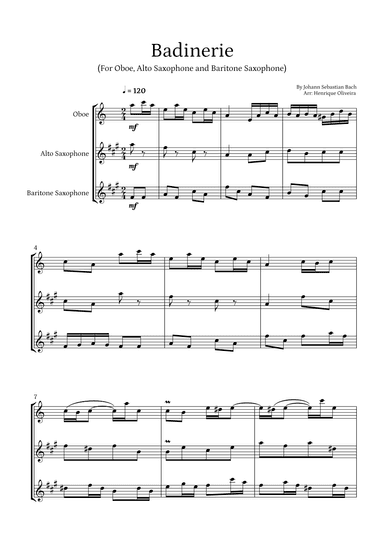 Badinerie by J. S. Bach (For Oboe, Alto Saxophone and Baritone Saxophone) (arr. Henrique Oliveira)