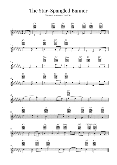The Star Spangled Banner (National Anthem of the USA) - Guitar - C-flat Major (arr. Cadenza Editions)