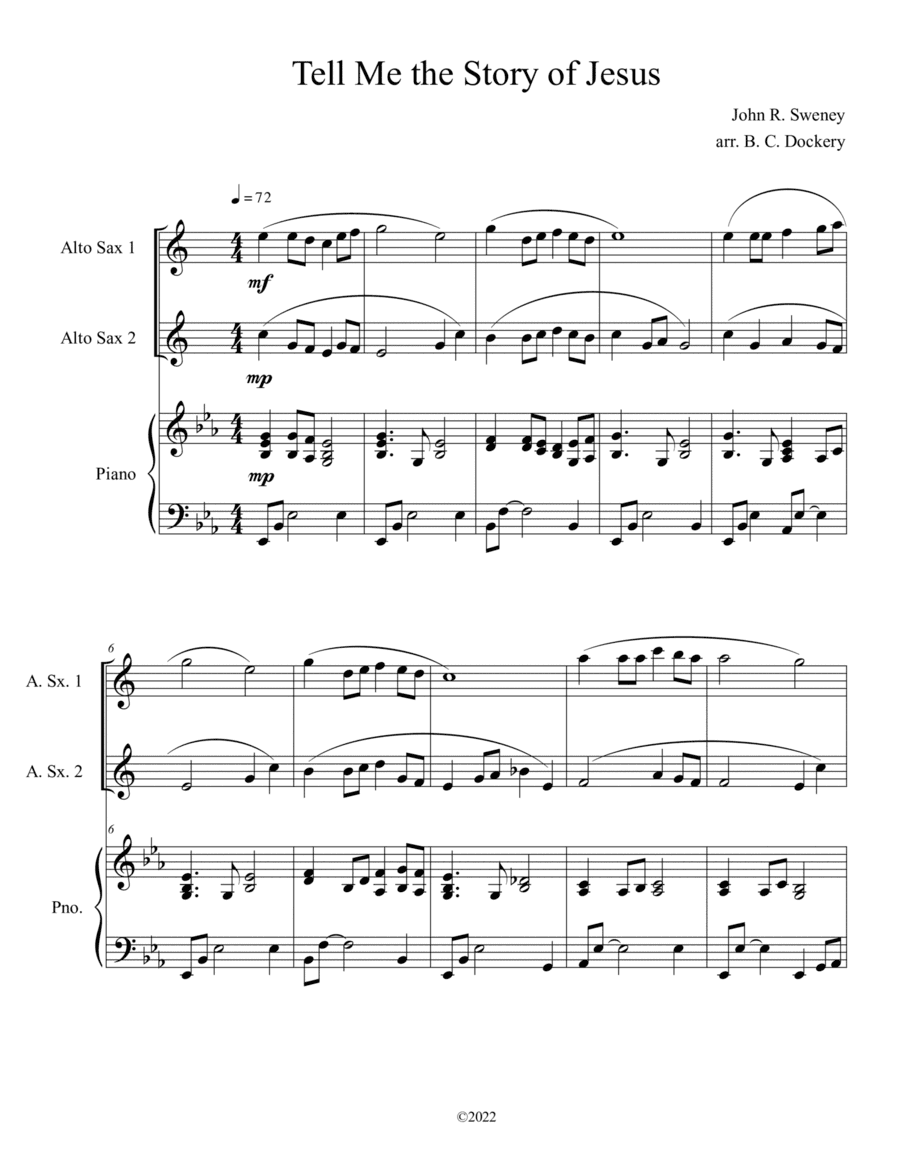 Tell Me the Story of Jesus (Alto Sax Duet with Piano Accompaniment) (arr. B. C. Dockery)