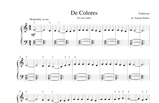 De Colores - for easy piano (arr. Samuel Stokes)