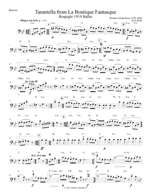 Tarantella from La Boutique Fantasque Bassoon (arr. R G Roth)