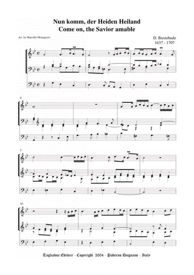 BUXTEHUDE - NUM KOMM, DER HEIDEN HEILAND - For Organ 3 staff - BuxWV 211 (arr. Marcello Meneguzzo)