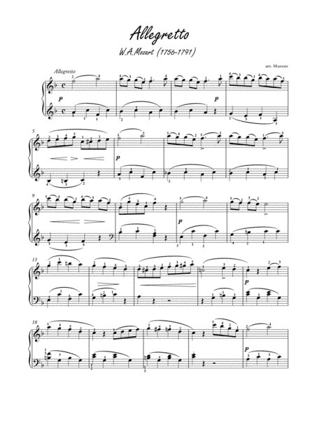 Allegretto by Mozart? for easy piano (arr. PianoSheetNow)