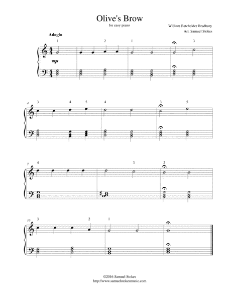 Olive's Brow ('Tis Midnight; and on Olive's Brow) - for easy piano (arr. Samuel Stokes)