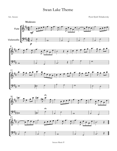 the swan lake theme sheet music for beginners Flute and Cello (arr. Arezzo Music)