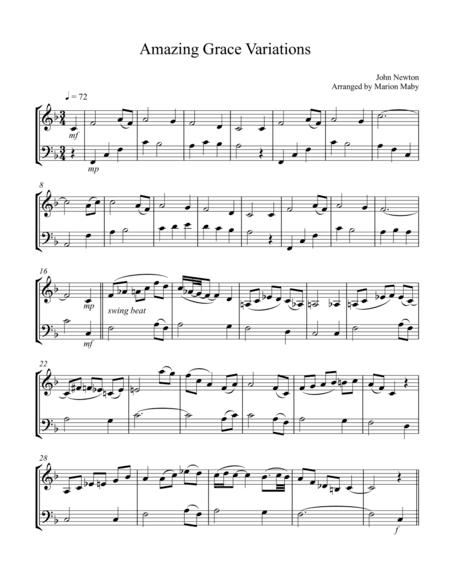 Amazing Grace Variations for vln & cello duet (arr. Marion Maby)